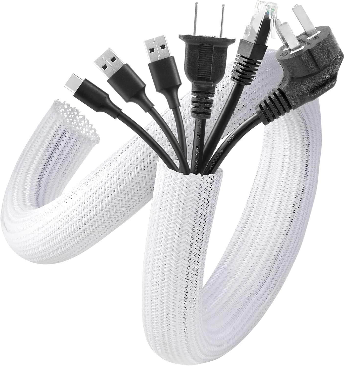 AGPTEK White Cable Sleeve, 2 Pack 5ft