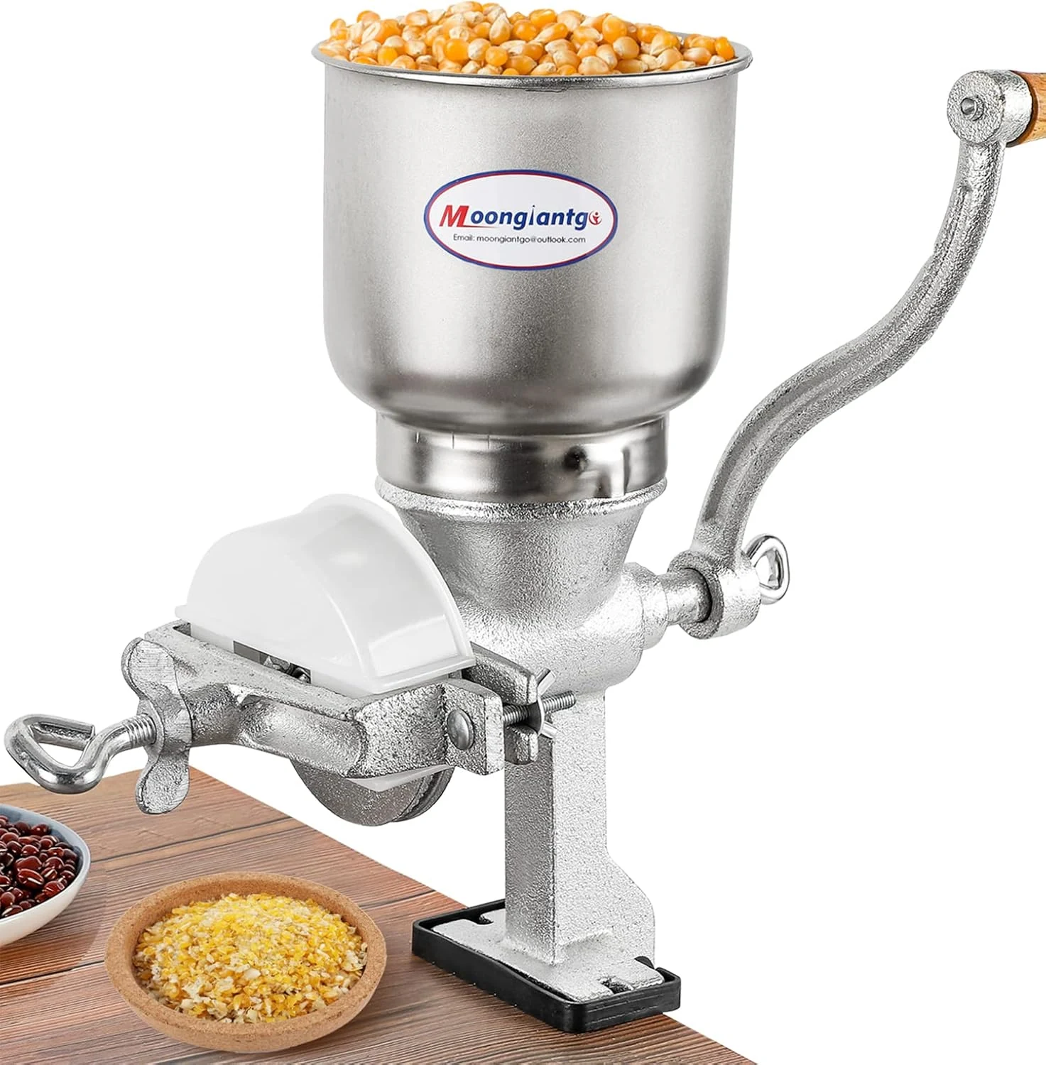 Moongiantgo Corn Grinder Cast Iron, Hand Crank Grain Mill with Large Hopper & Table Clamp
