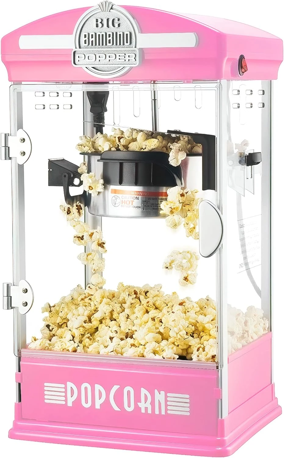 Big Bambino Popcorn Machine - Old-Fashioned Popcorn Maker with 4-Oz Kettle (Pink)