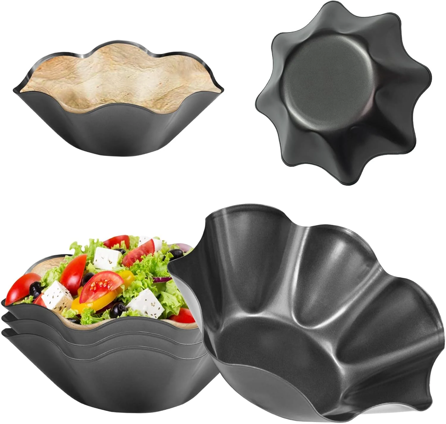 6Pcs Large-Nonstick Tortilla Shell Maker, 8.4-inch Taco Salad Bowl Pans Set with Silicone Gloves & Basting Brush