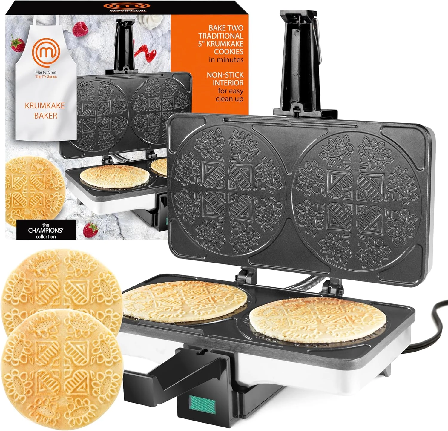 MasterChef Krumkake Baker-Make 2 Homemade Pizzelle Like Cookies, Great for Cannoli Filling & Waffle Cones