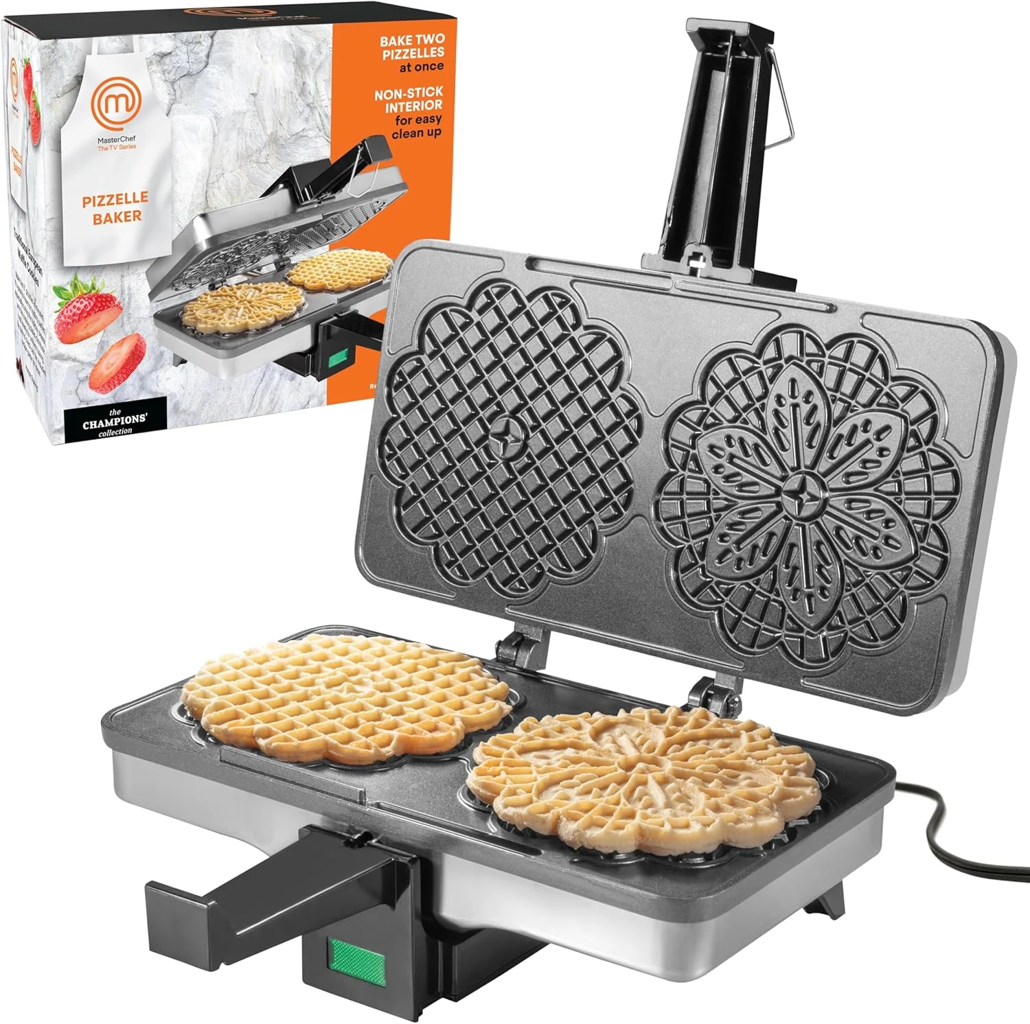MasterChef Pizzelle Maker- Nonstick Electric Cookie Baker Press, Make Two Homemade 5-Inch Italian Waffle Treats at Once