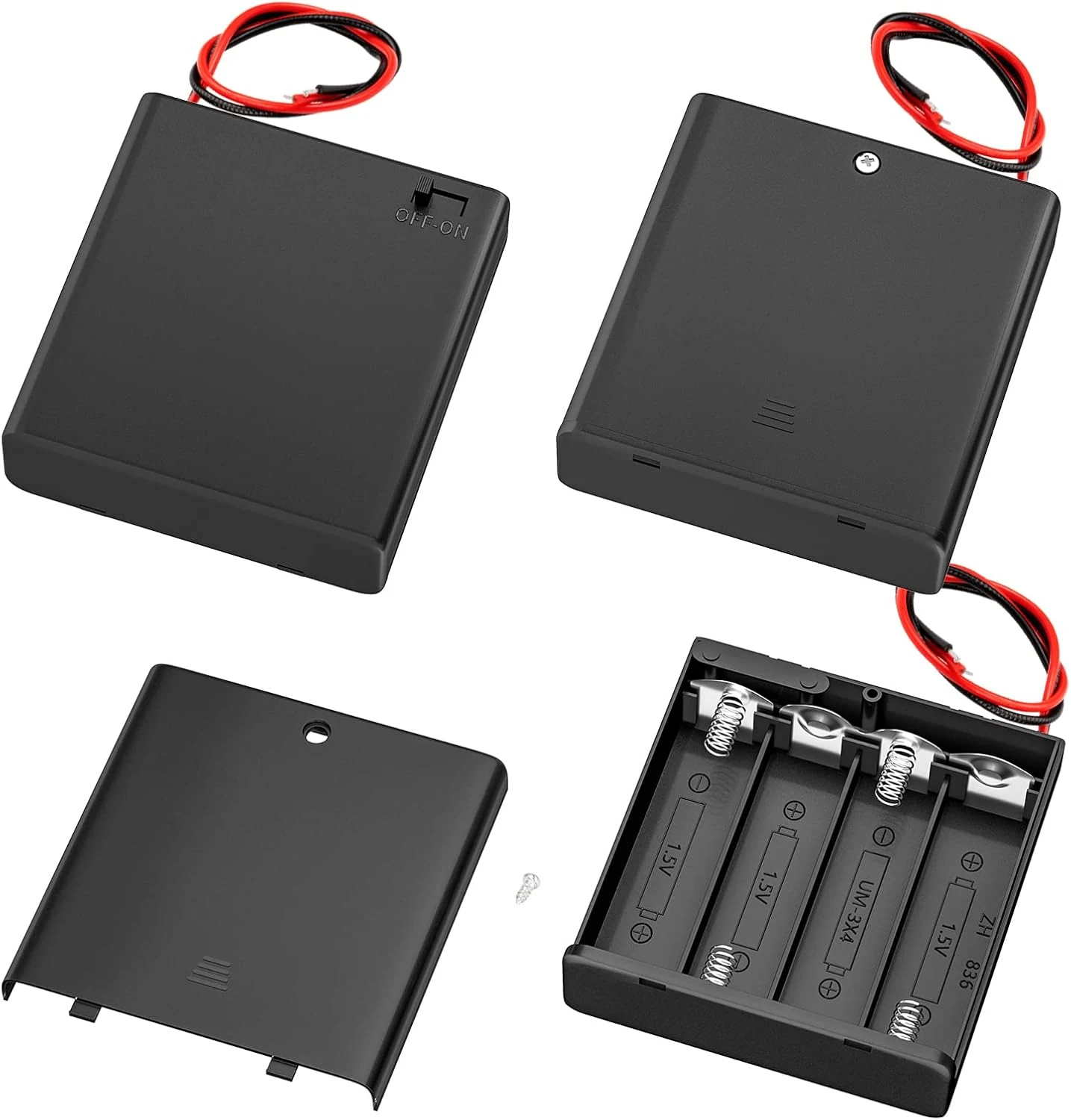 DAIERTEK 4 AA Battery Holder with Switch 6V Battery Case Holder with Cover (4 Slots, 3-Pack)
