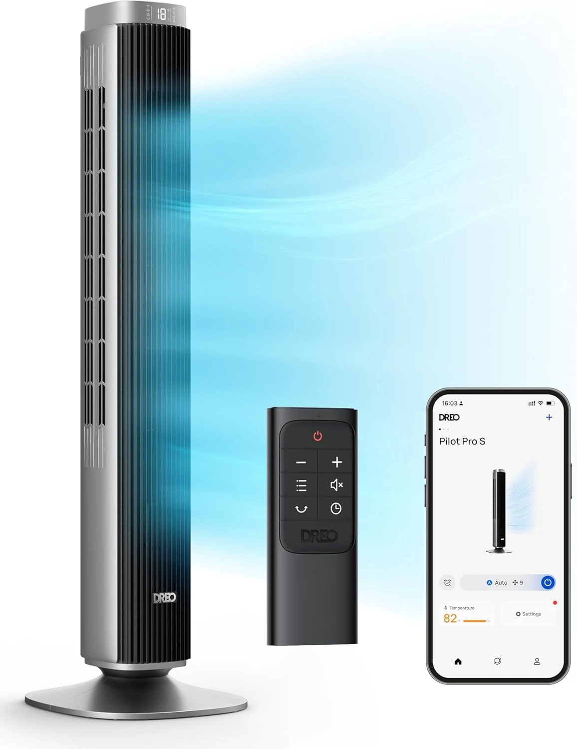 DREO Tower Fan for Bedroom, Standing Oscillating Fan with 40ft Far Airflow, 20dB Quiet, 12 Speeds, 28ft/s Velocity, Smart Control, DC Motor, 42 inch, 90° Oscillation, 4 Modes, 12H Timer, Pilot Pro S