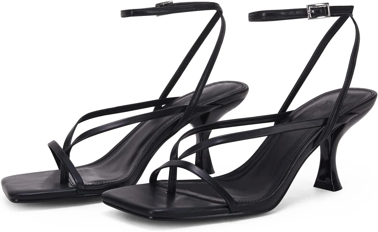 PiePieBuy Women's Lace Up Heeled Sandals Square Flip Flop High Heels Strappy Party Shoes