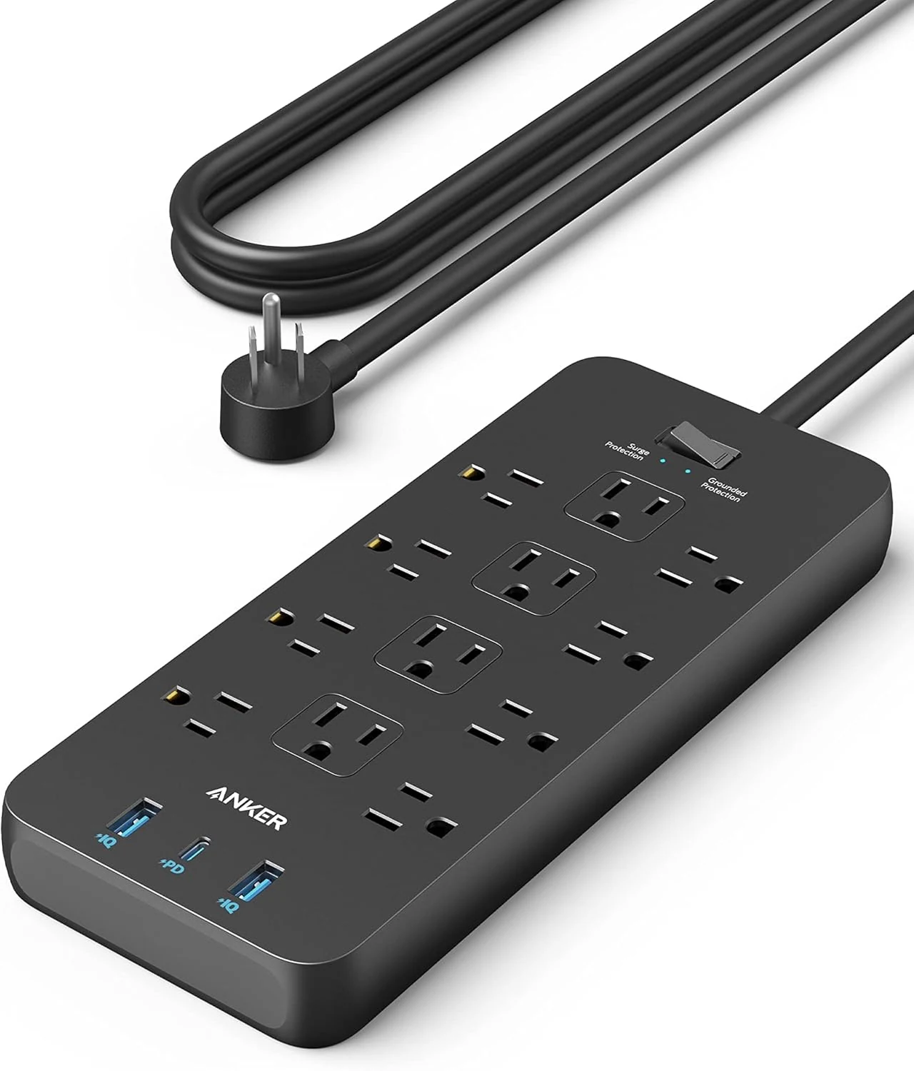 Anker Power Strip with 2100J Surge Protector, Outlet Extender, 5ft Extension Cord with Multiple Outlets, 12 AC, 2 USB A,1 USB C Port for 20W