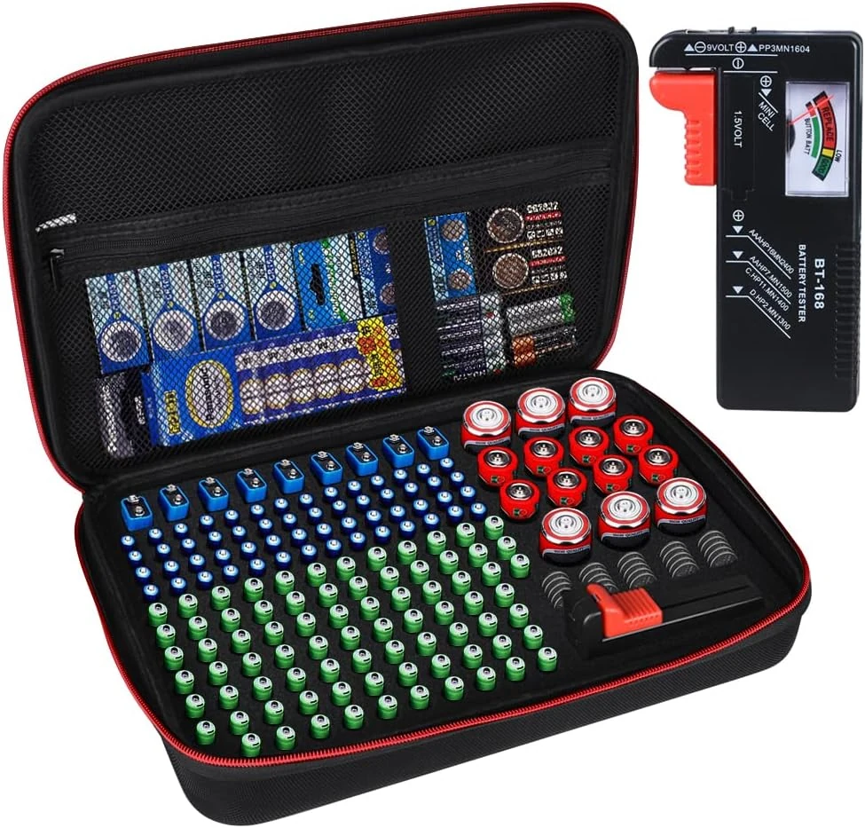 Battery Organizer Storage Box with Tester, Battery Vault Case Fireproof Waterproof Explosionproof Holder Box with Tester BT-168