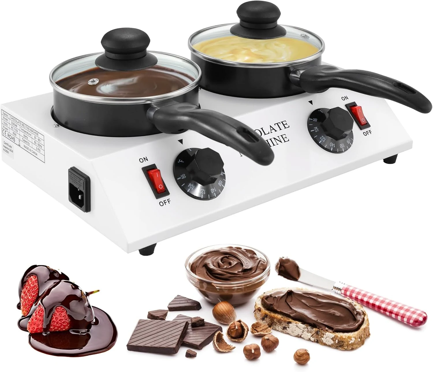 WICHEMI Chocolate Melting Pot Chocolate Warmer Chocolate Melter Chocolate Tempering Machine Pot for Home, Commercial Electric Melting (Double Pots)