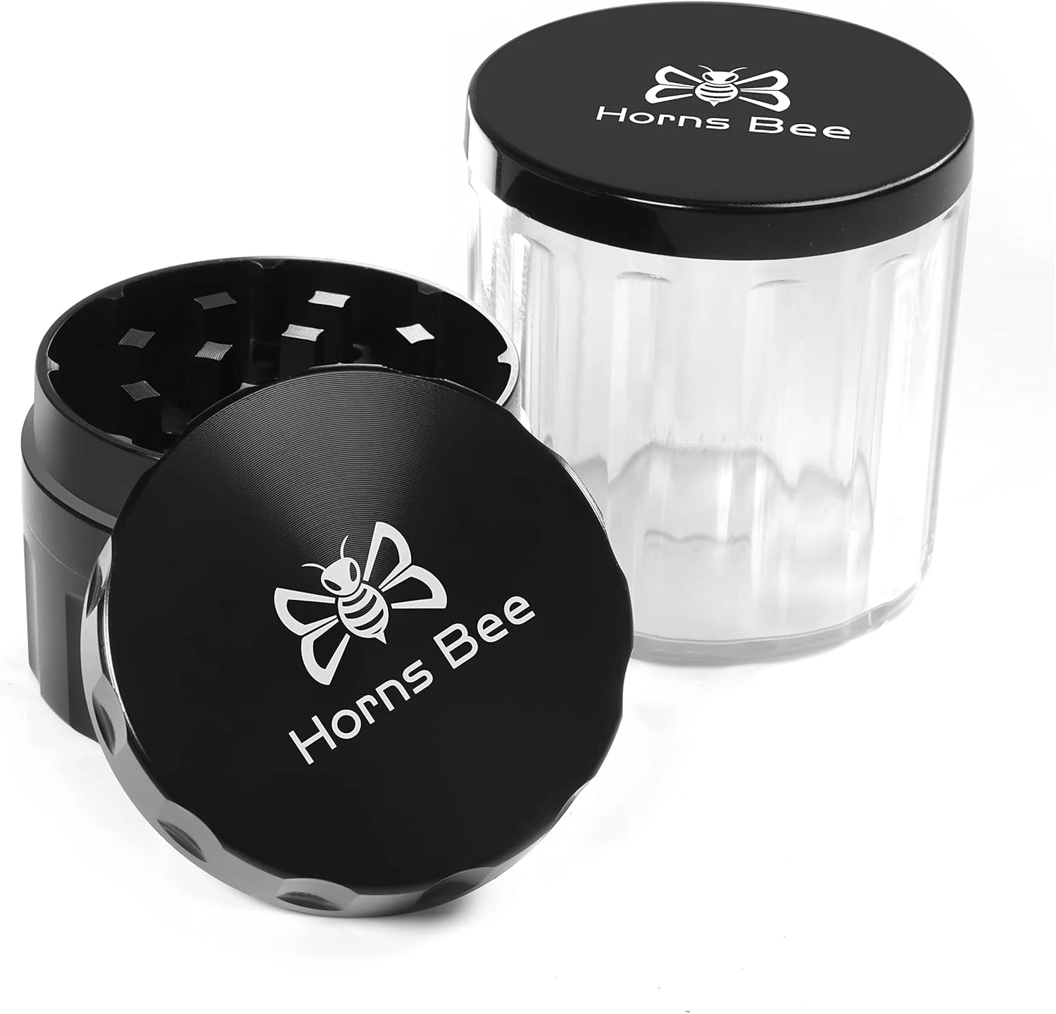 Horns Bee Herb Grinder Containers - Multipurpose Metal Spice Mill with Stash Jar, All-in-One Air Tight Sealable Containers, 2.2'' Sharpstone Grinder, with Accessories and Carrying Pouch