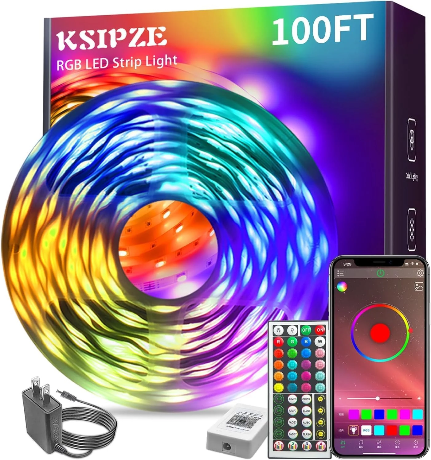 KSIPZE 100ft Led Strip Lights RGB Music Sync Color Changing Led Lights with Smart App Control Remote Led Lights