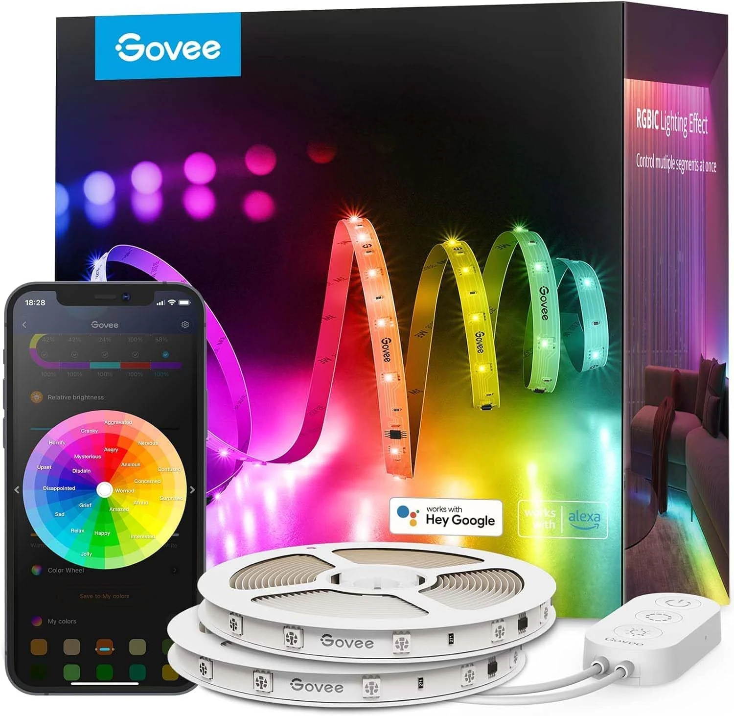 Govee 100ft RGBIC LED Strip Lights, Smart LED Lights Work with Alexa and Google Assistant