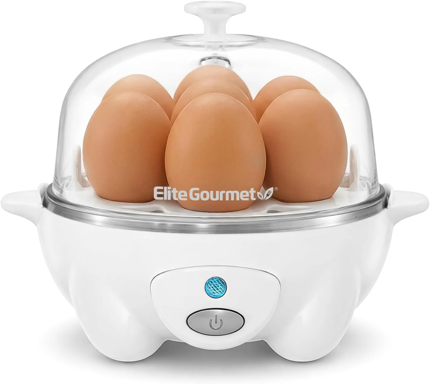 Elite Gourmet EGC-007## Rapid Egg Cooker, 7 Easy-To-Peel, Hard, Medium, Soft Boiled Eggs, Poacher, Omelet Maker, Auto Shut-Off, Alarm, 16-Recipe Booklet, White