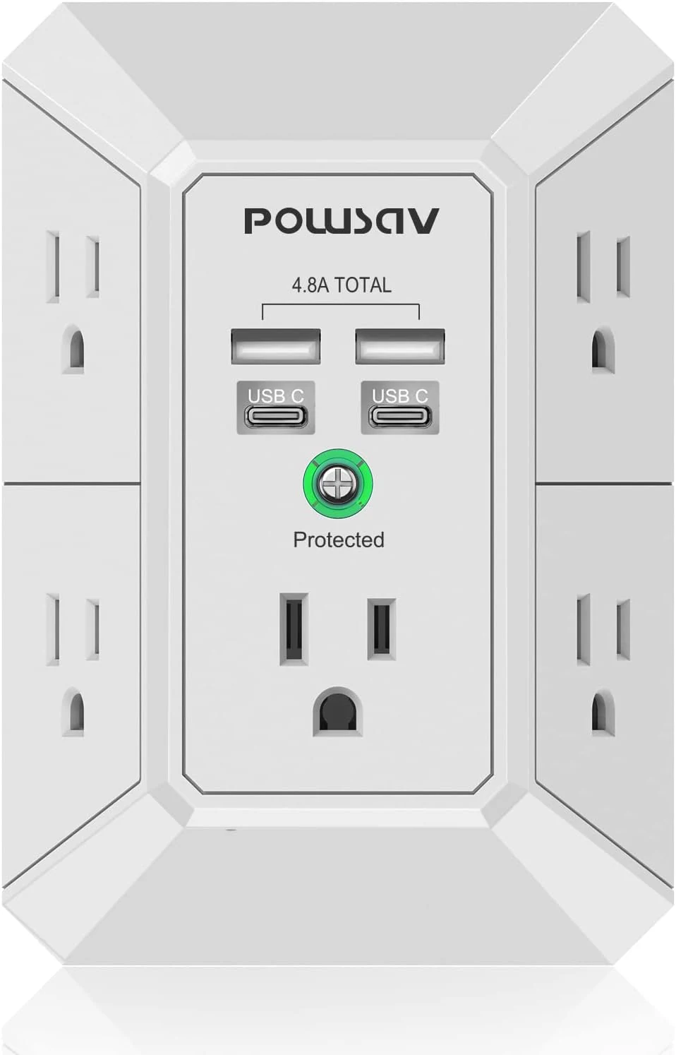 POWSAV 5-Outlet Power Strip with 4 USB Ports (Surge Protector, ETL Listed)
