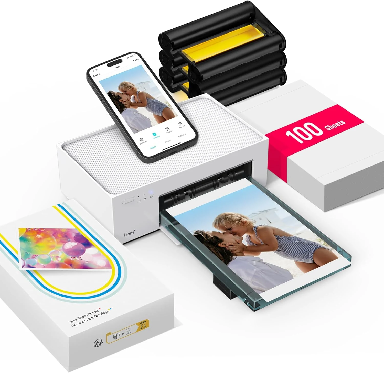 Liene M100 4x6'' Photo Printer, Phone Printer 100 Sheets & 3 Cartridges