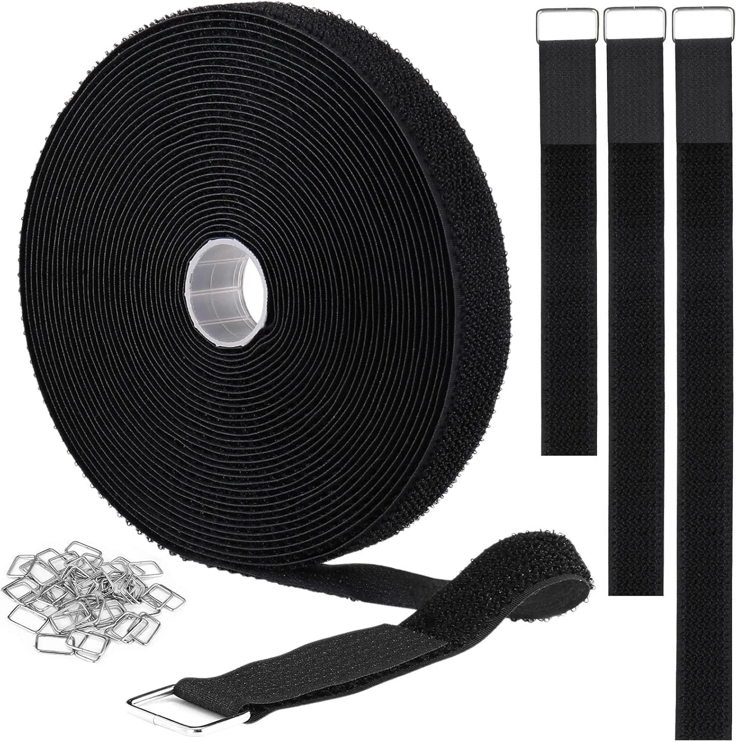 YMCRLUX 1"x32ft Hook and Loop Straps with 50 Metal Buckles