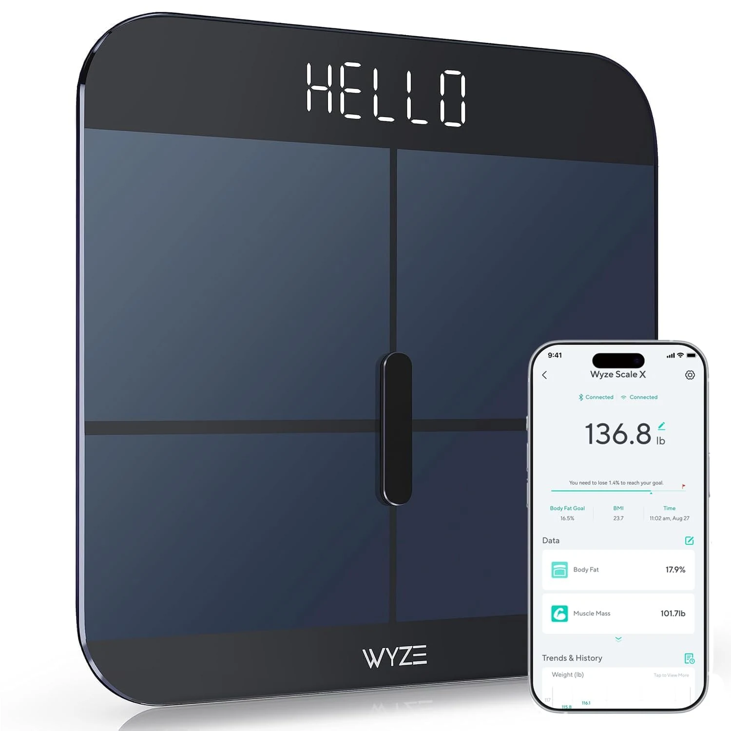 Wyze Smart Scale X - Digital Bathroom Scale for Body Weight, BMI, Body Fat, Muscle Mass, Heart Rate Monitor