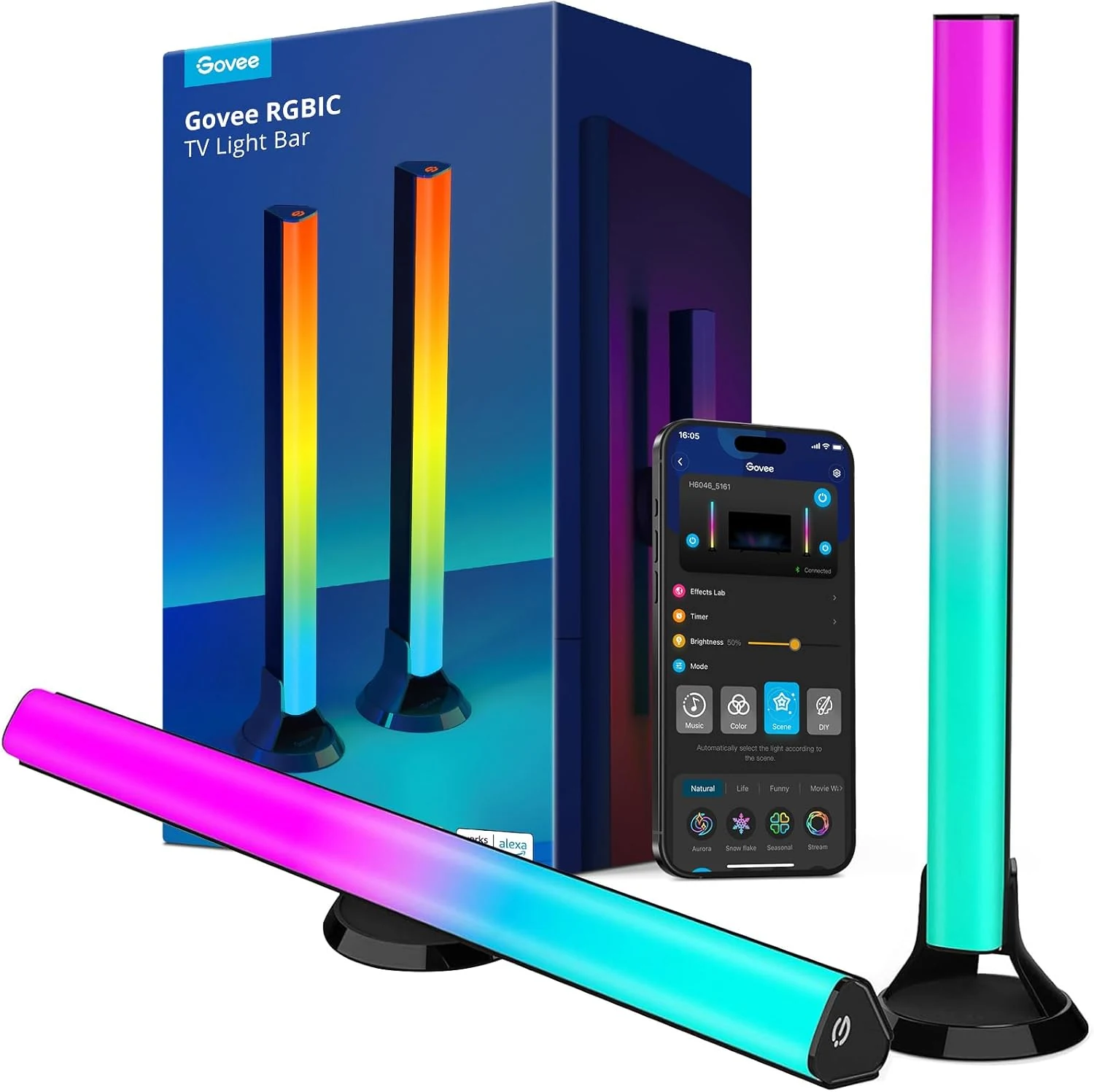 Govee RGBIC Light Bars, 15 Inches WiFi TV Backlight Suitable for 45-70 inch TVs, Black
