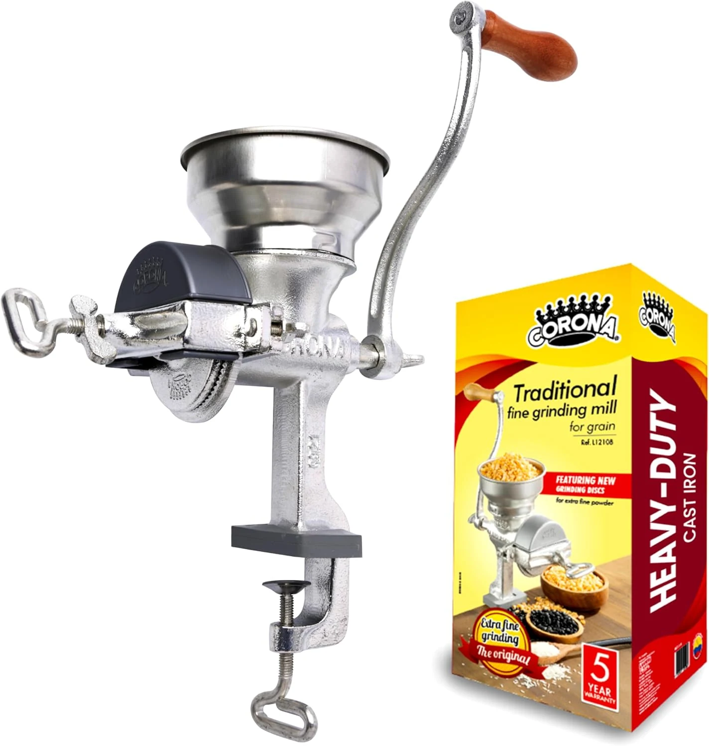 Corona Manual Grain Mill, Cast Iron Corn Grinder with Hand Crank