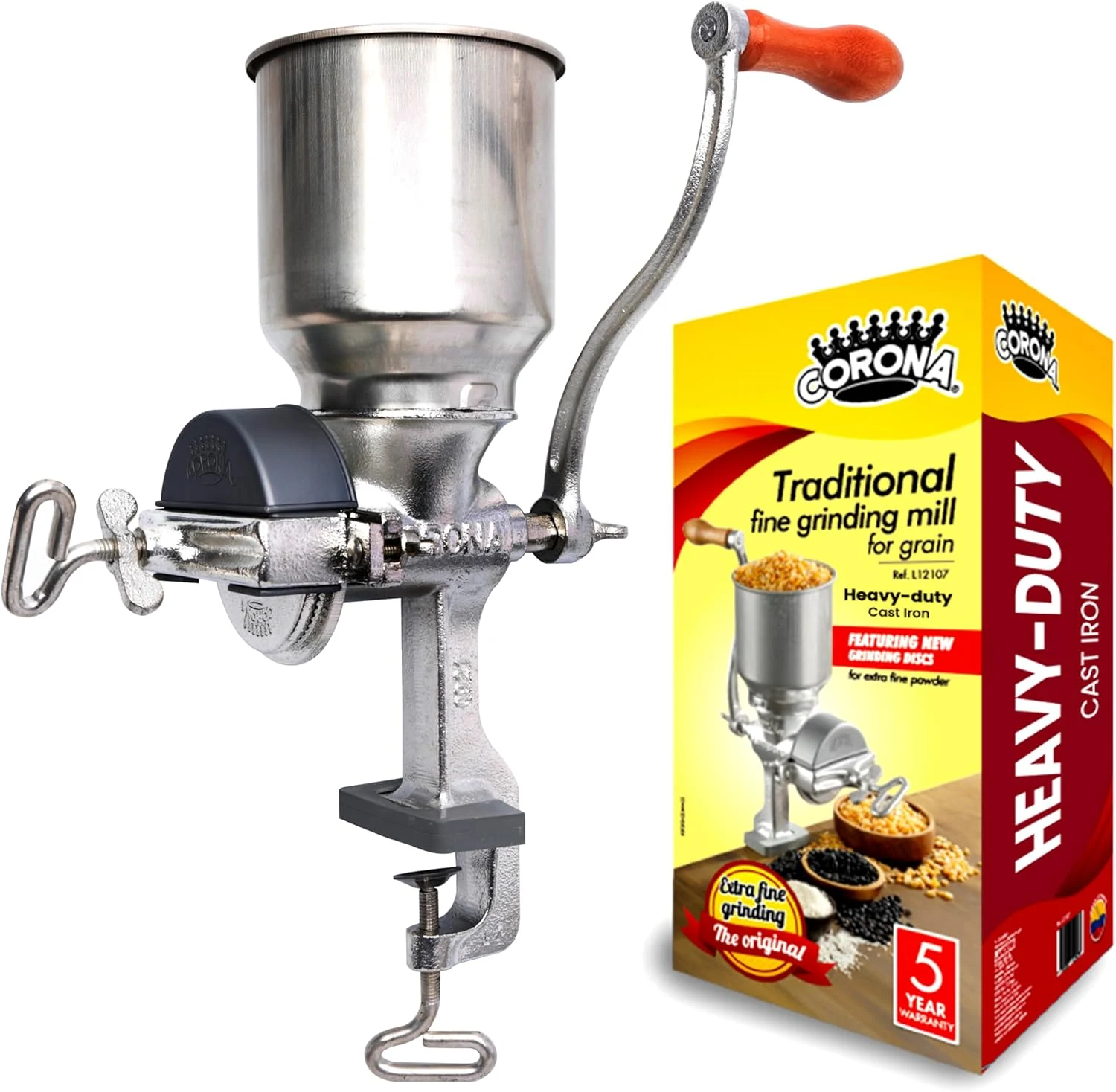 Corona Corn Grinder with High Hopper, Grain Mill, Manual Grinder