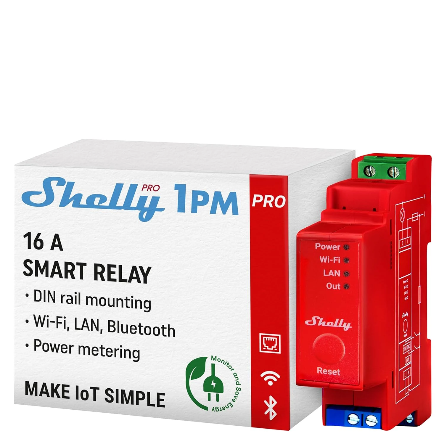 Shelly Pro 1PM | Wi‑Fi & LAN, 1‑Channel Smart Relay Switch with Power Metering