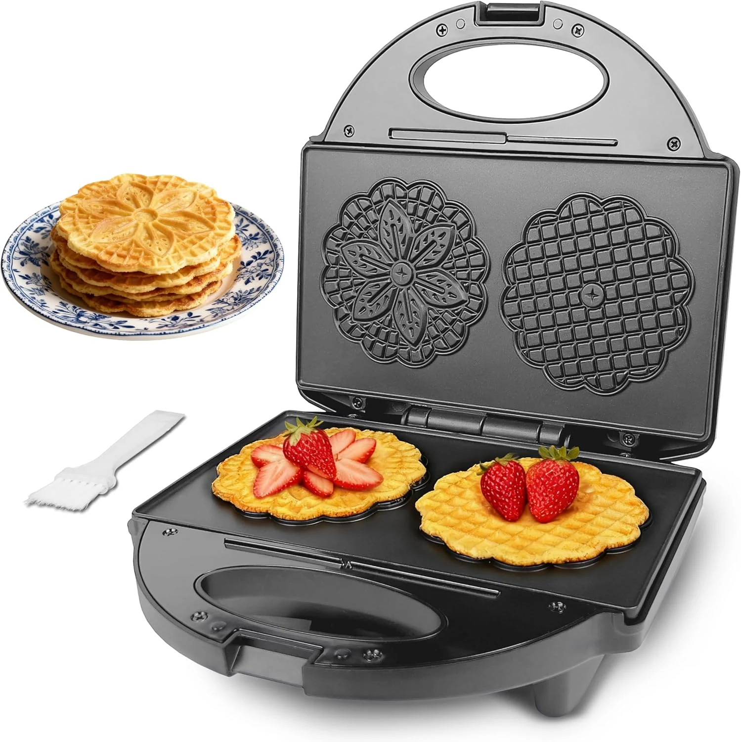 FineMade Pizzelle Maker with Non-Stick Coating, Electric Pizzelle Cookie Baker Press