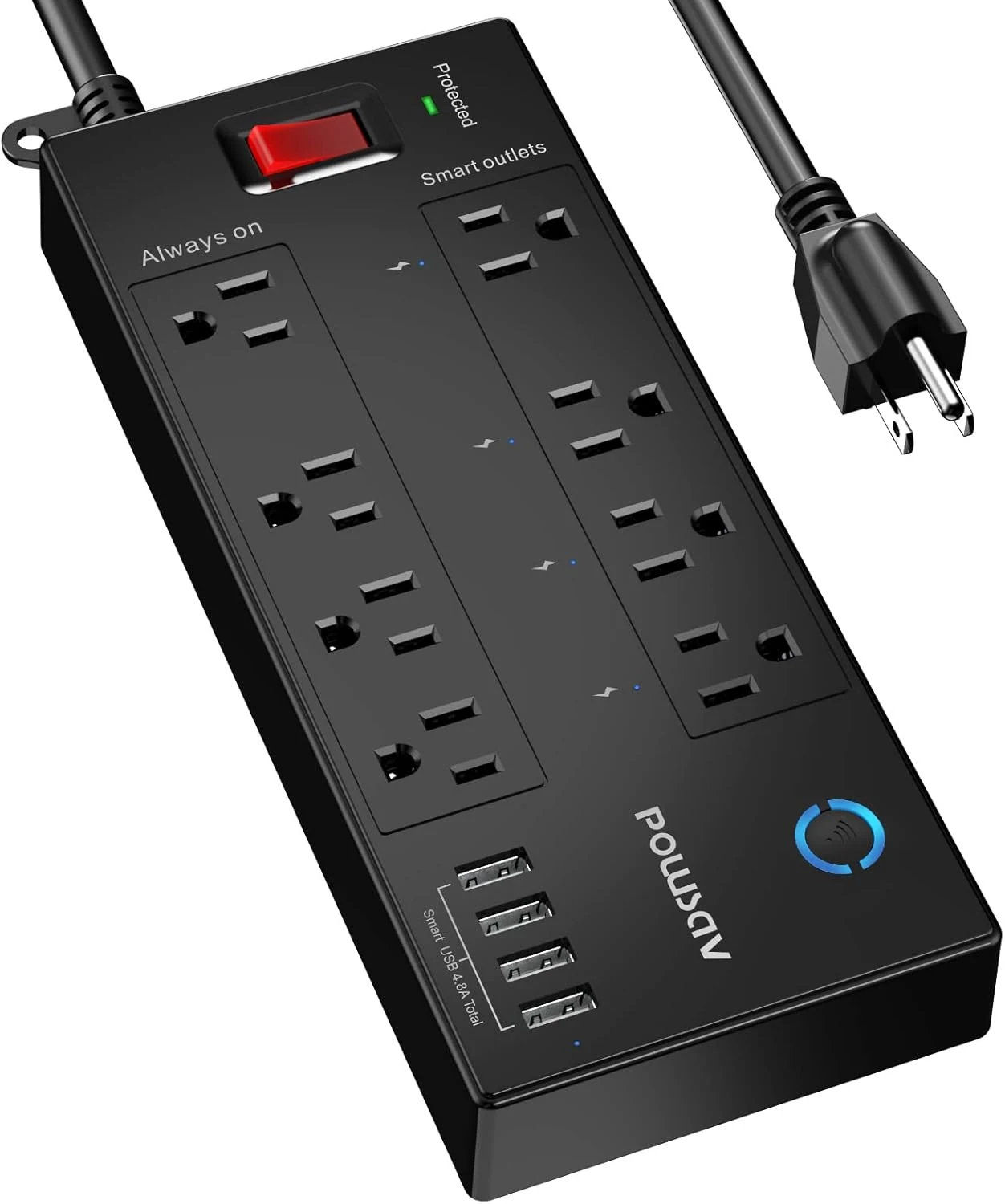 POWSAV 6 Ft WiFi Surge Protector (8 Outlets, 4 Smart + 4 Always On, 4 USB)
