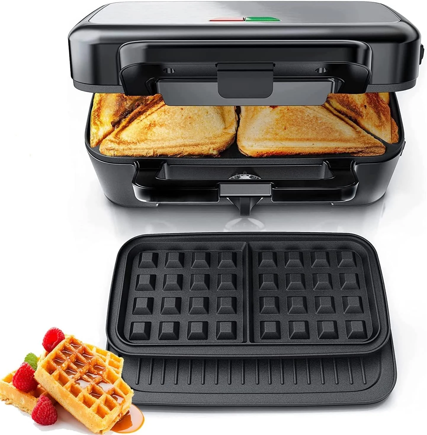 FOHERE 3-in-1 Sandwich Maker, 1200W Waffle Maker & Panini Press
