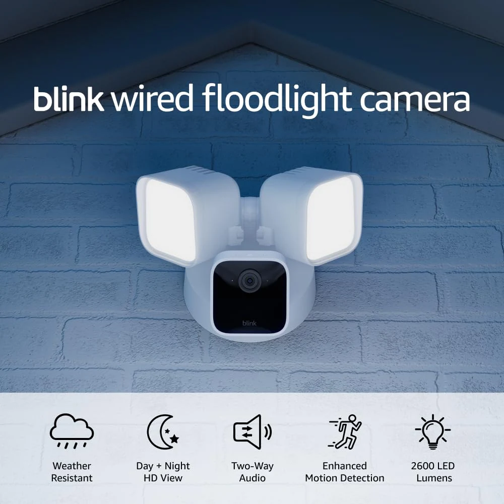 Blink Wired Floodlight Camera, Smart security camera, 2600 lumens, HD live view