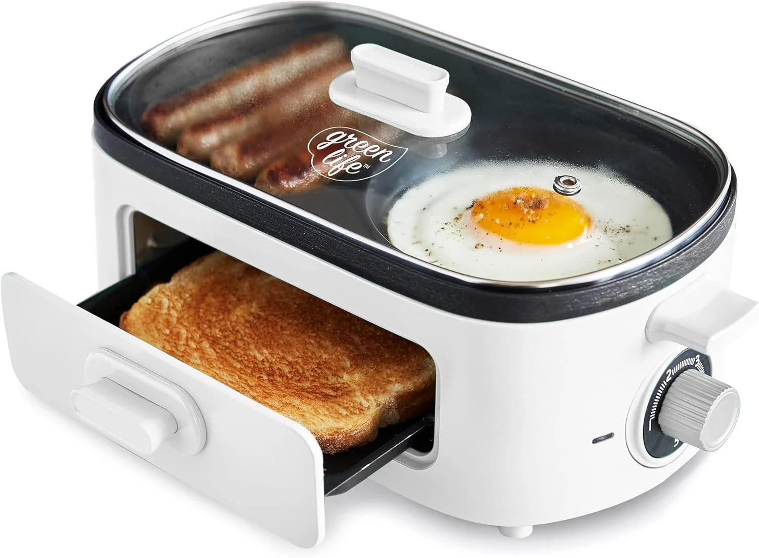 GreenLife 3-in-1 Breakfast Maker Station, Healthy Ceramic Nonstick Dual Griddles