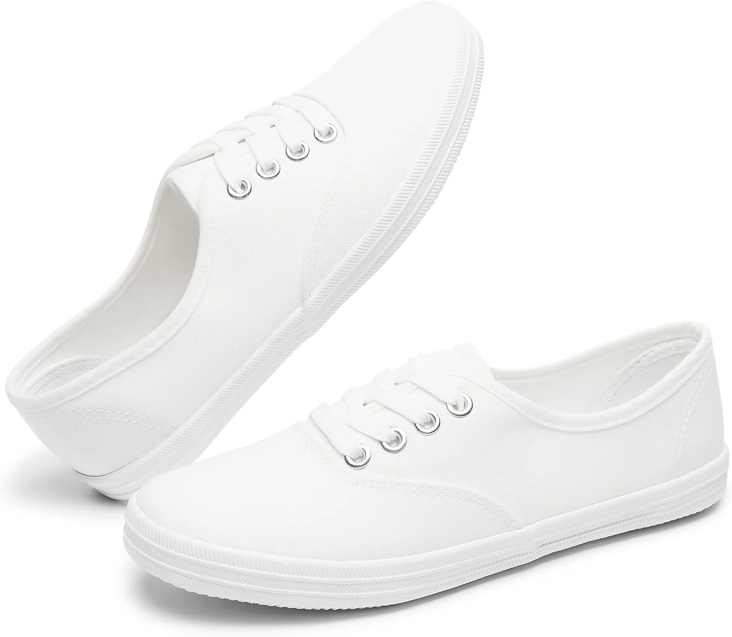 TUOPIN Womens White Canvas Sneakers Low Top Lace-up Canvas Shoes