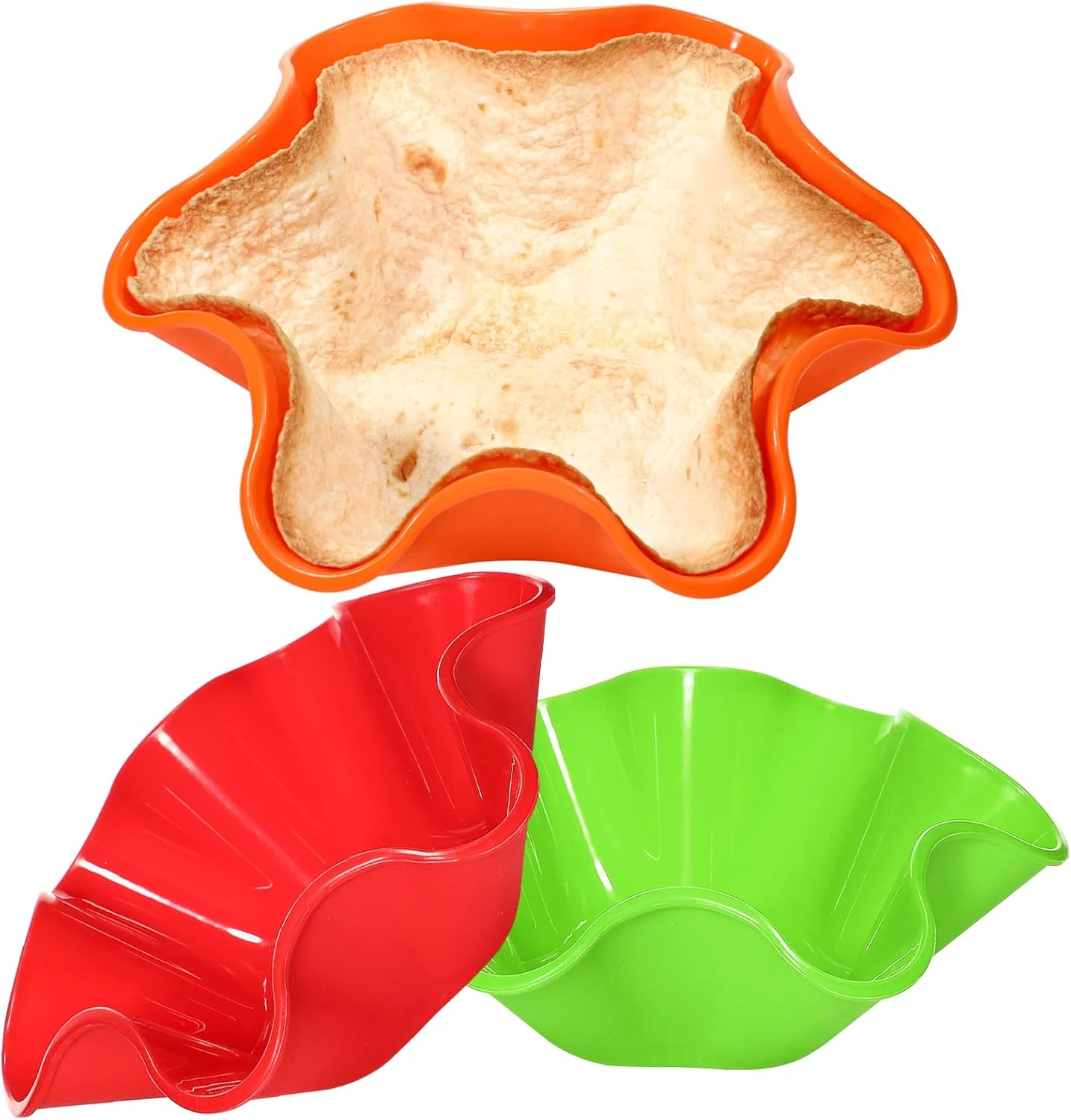 Koluti Nonstick Silicone Tortilla Shell Maker Set of 3, Colorful Taco Salad Bowl Mold