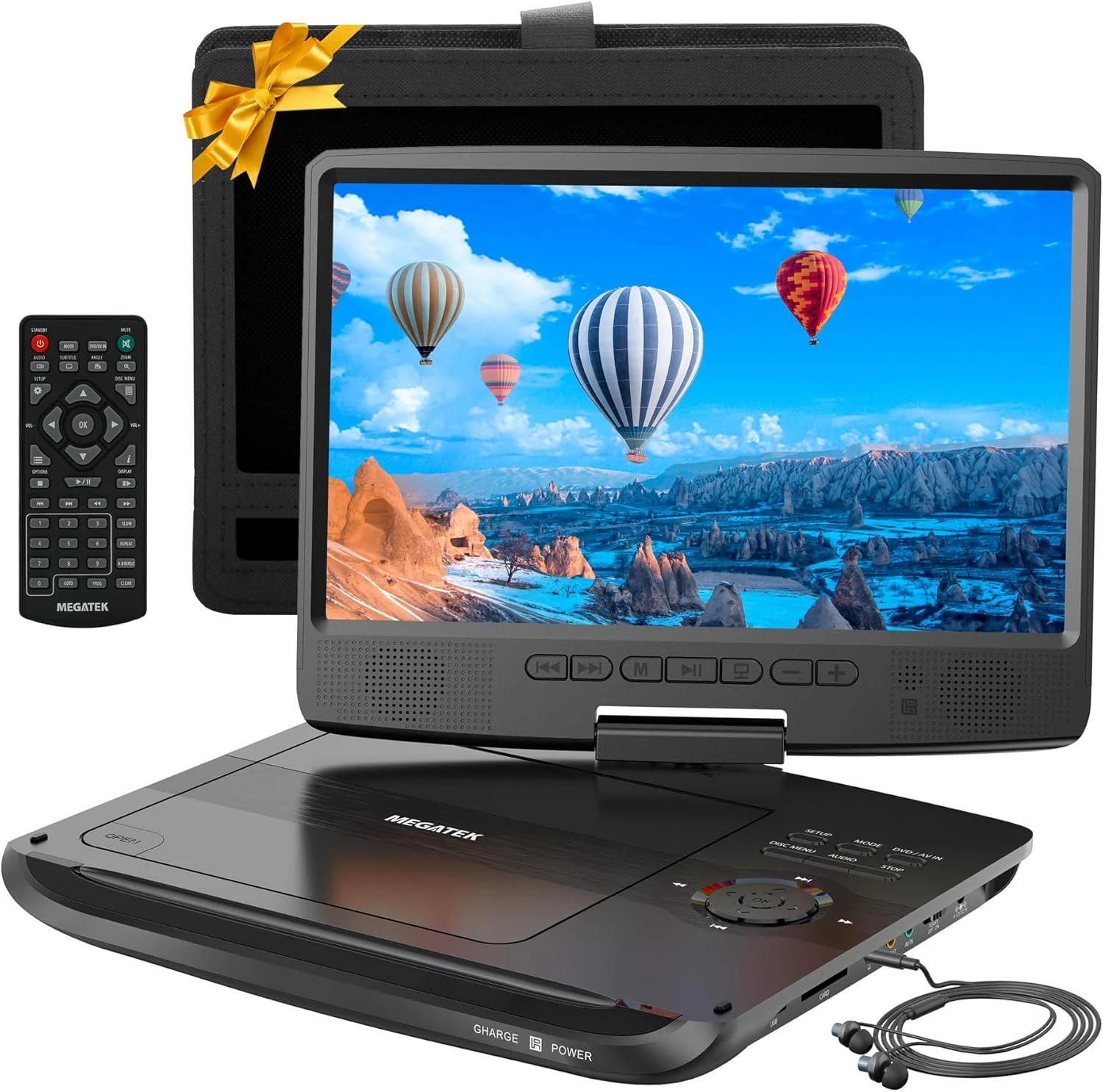 MEGATEK 12.5" Portable DVD Player with 10.5" Screen & Headphones