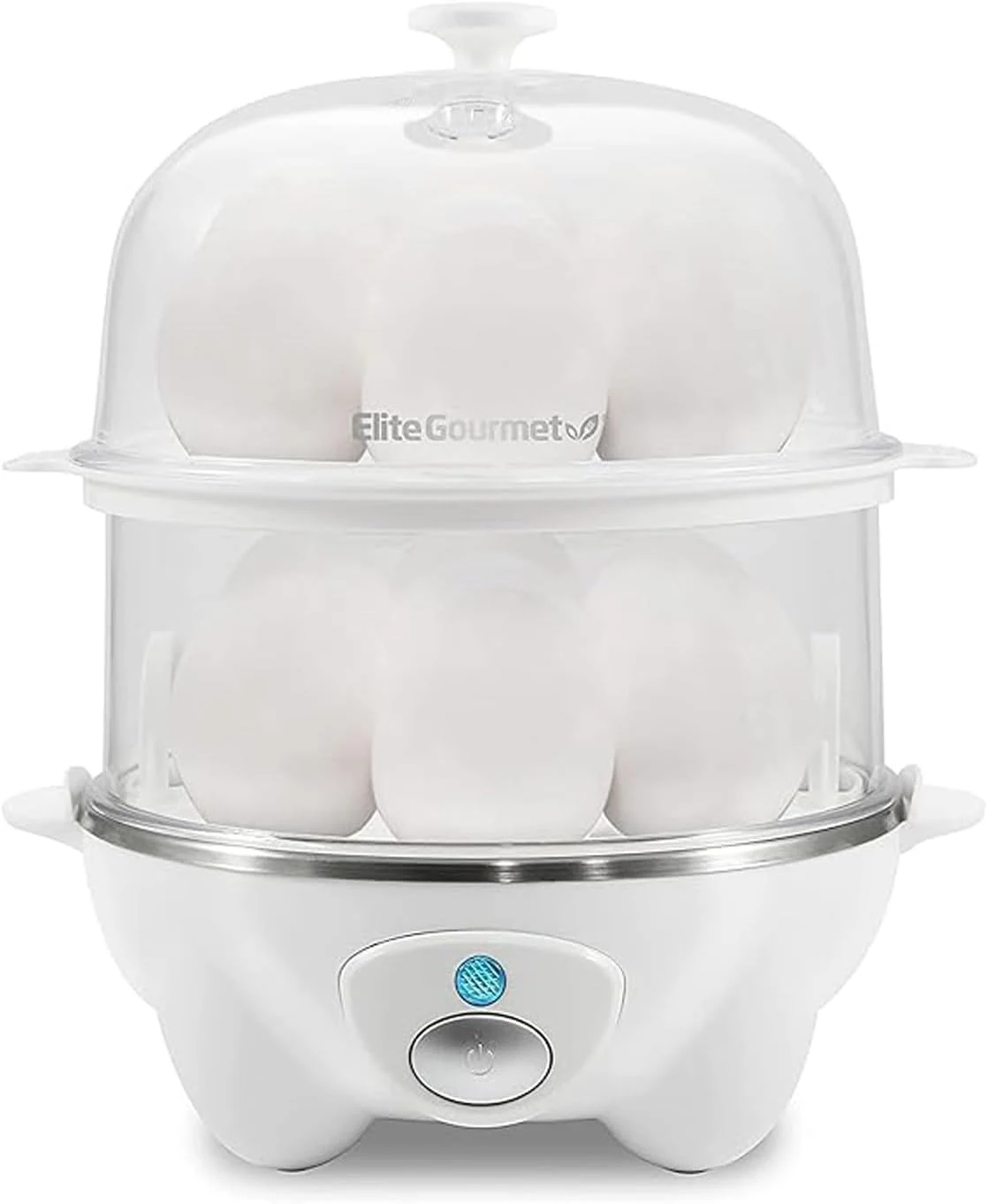Elite Gourmet EGC1405W 2-Tiered Rapid Egg Cooker, 5-Egg Poacher, Omelets, Soft, Medium, Hard-Boiled Eggs with Auto Shut-Off and Buzzer
