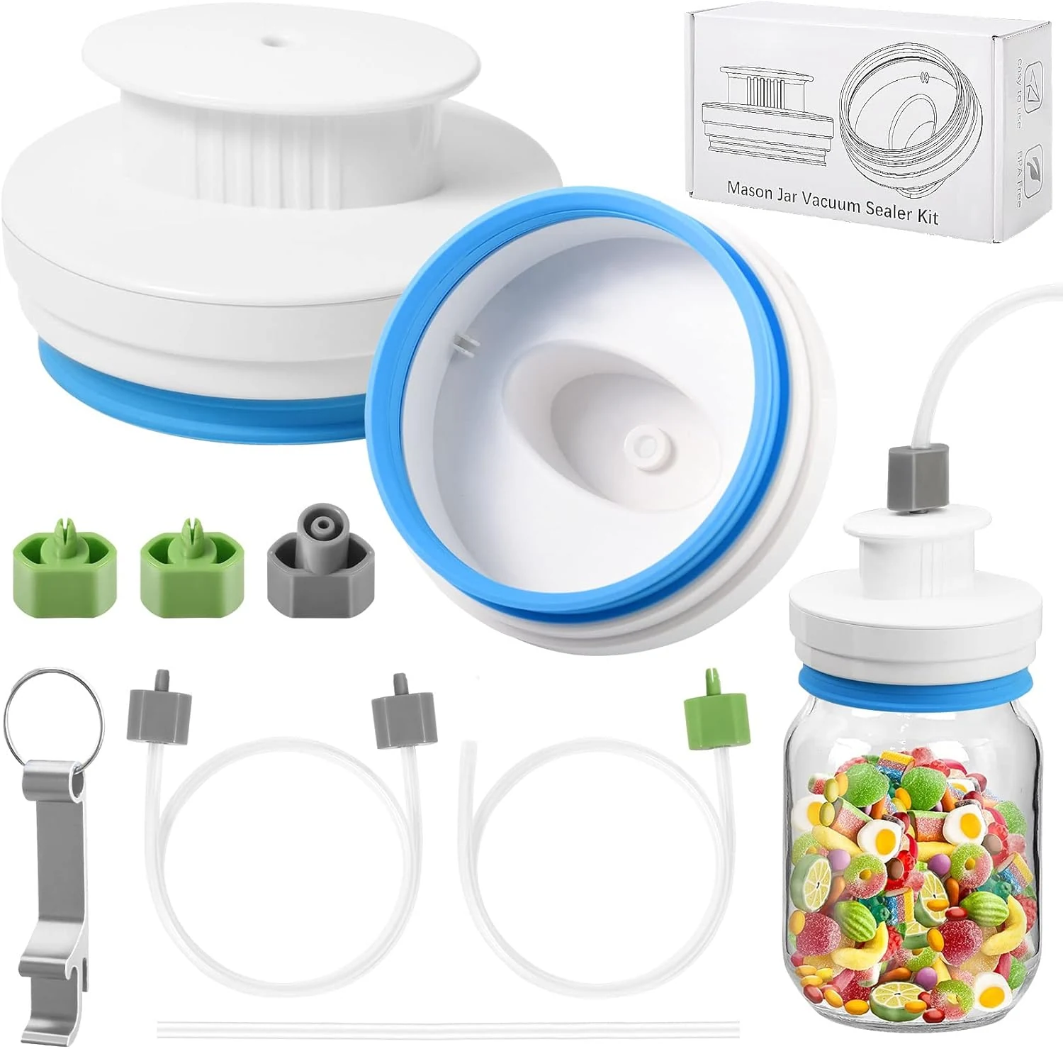 Upgraded Mason Jar Canning Sealer Kit - Sealer Set with Hoses Compatible with FoodSaver Vacuum Sealers (Wide Mouth + Regular Mouth)