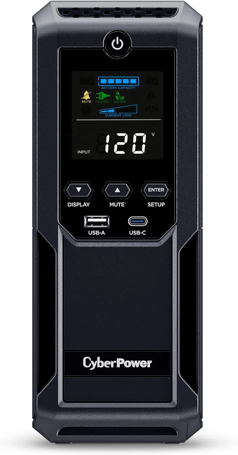 CyberPower CP1500AVRLCD3 Intelligent LCD UPS Battery Backup and Surge Protector, 1500VA/900W, 12 Outlets, 2 USB Ports, AVR, Mini Tower, UL Certified