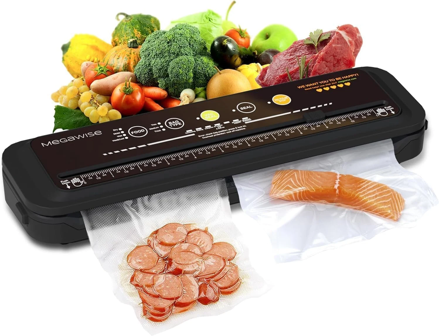 Updated Vacuum Sealer Machine, MEGAWISE Food Sealer w/Starter Kit (Black)