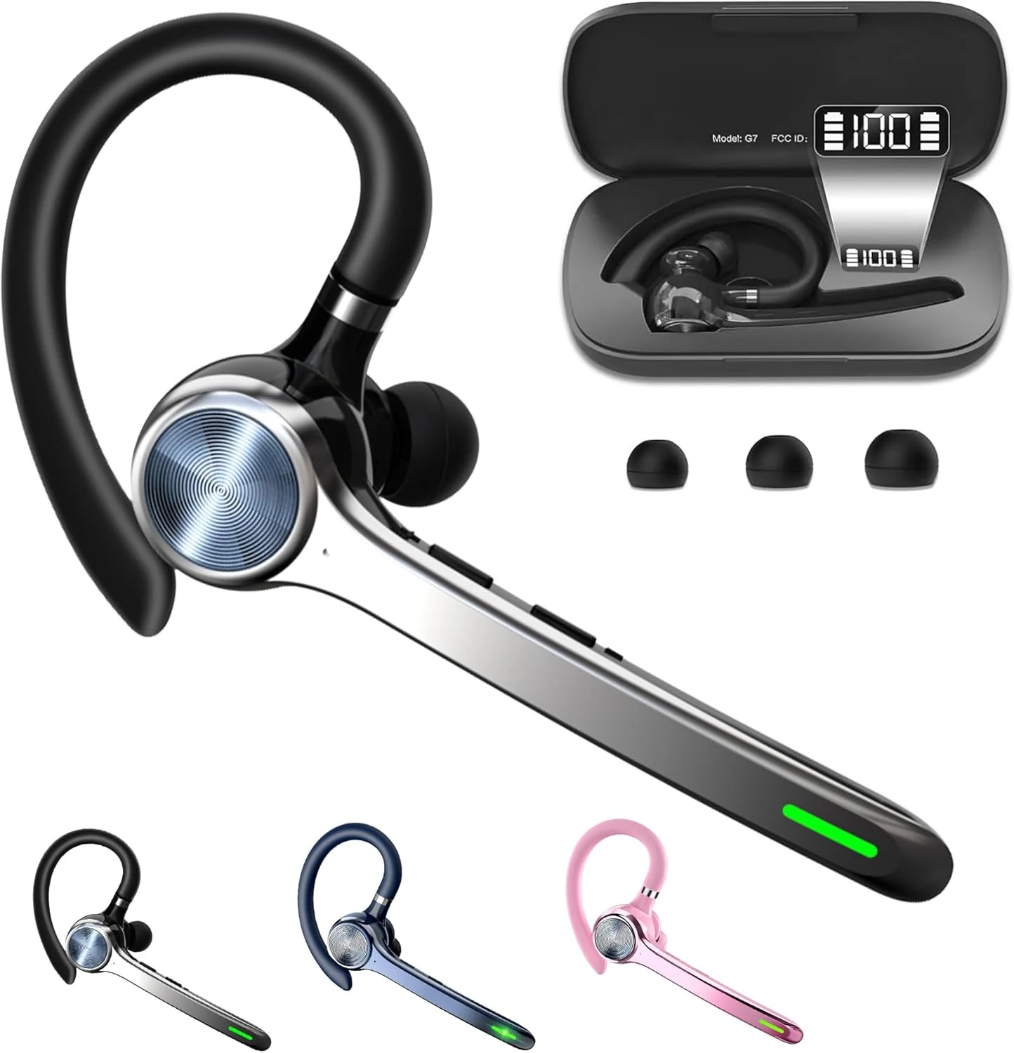 HEIBAS Bluetooth Headset, Wireless Bluetooth Earpiece with 500mAh Charging Case