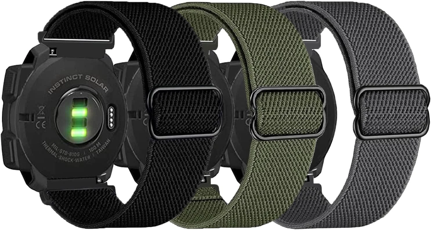 3 Packs Stretchy Nylon Bands Compatible with Garmin Instinct/Instinct 2 Solar/Instinct 3 45mm, 22mm Sport Breathable Wristband for Garmin Instinct Tactical/Solar/Tide/Esports
