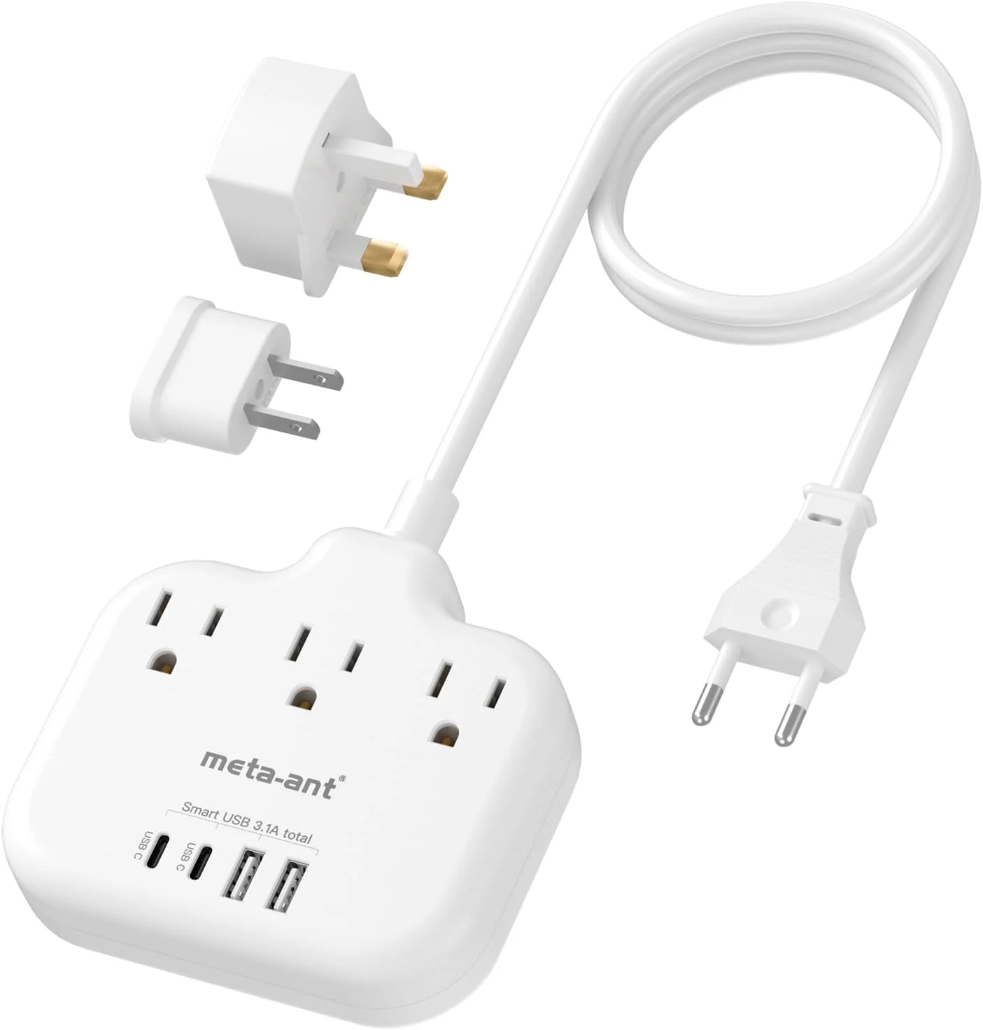 European Travel Plug Adapter, US to European Plug Adapter with 3 American Outlets & 4 USB