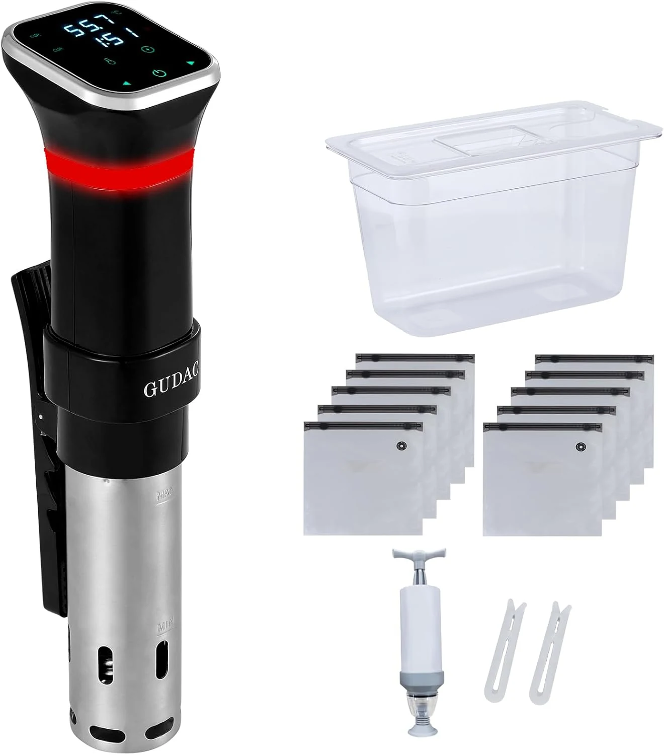 GUDAC Sous Vide Precision Cooker (1100W) with 6L Container and 10 Sous Vide Bags