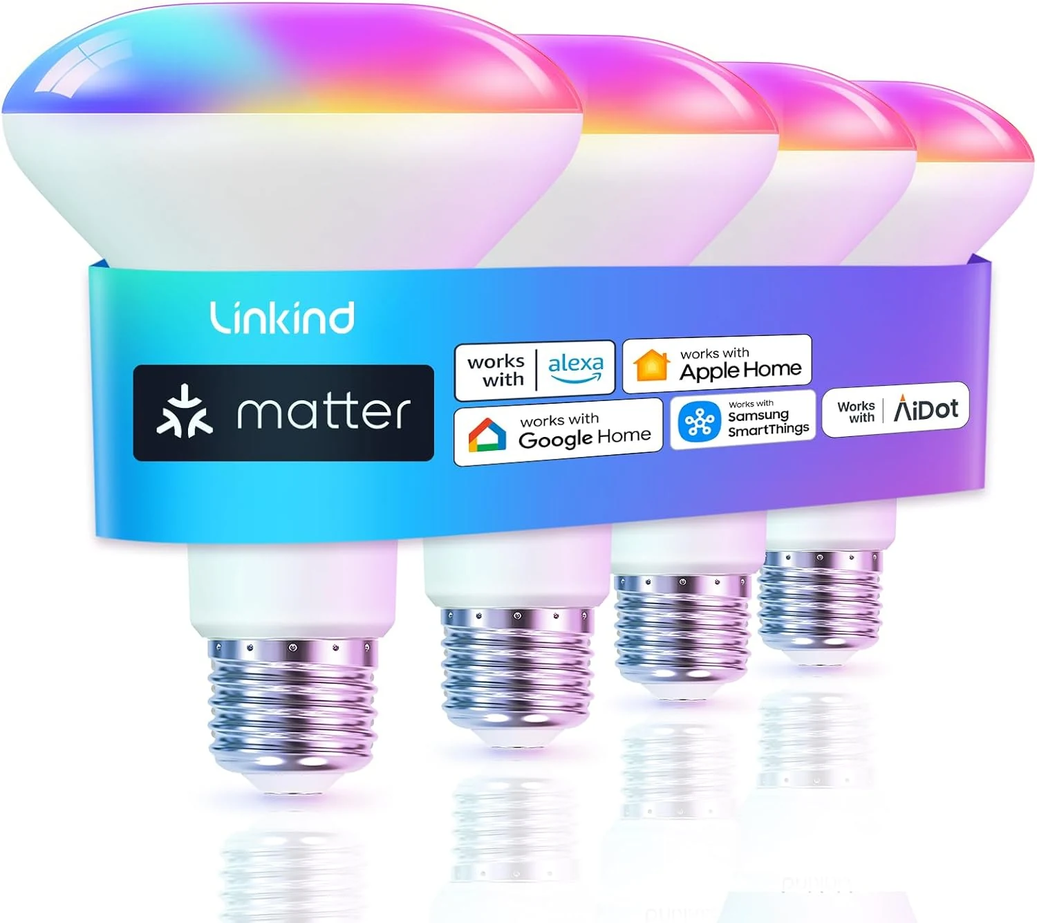 Linkind Matter Smart Light Bulb, BR30 Smart Bulbs, Recessed LED Color Changing Light Bulbs (4-Pack)