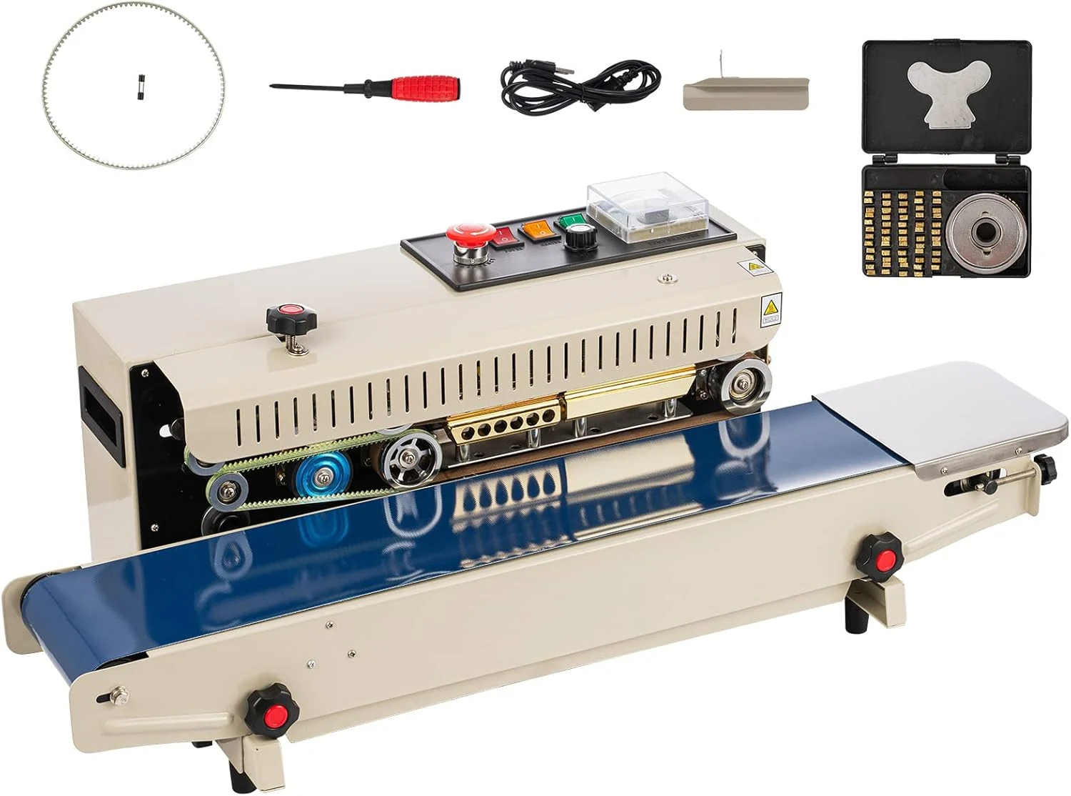 Continuous Band Bag Sealer FR900 Adjustable Speed/Seal Width and Temperature Auto Continuous Sealing Machine with Printing Function