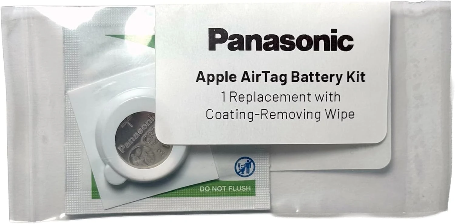 Panasonic AirTag Battery Kit, Size CR2032 with Bitterant Coating-Removing Wipe, Apple-Approved OEM Replacement for AirTag