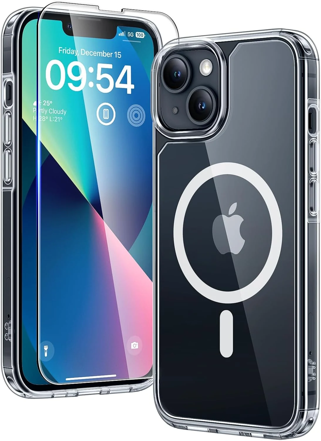 TAURI 3 in 1 Magnetic for iPhone 13 Case, Compatible with MagSafe (Clear, with 2X Screen Protectors)