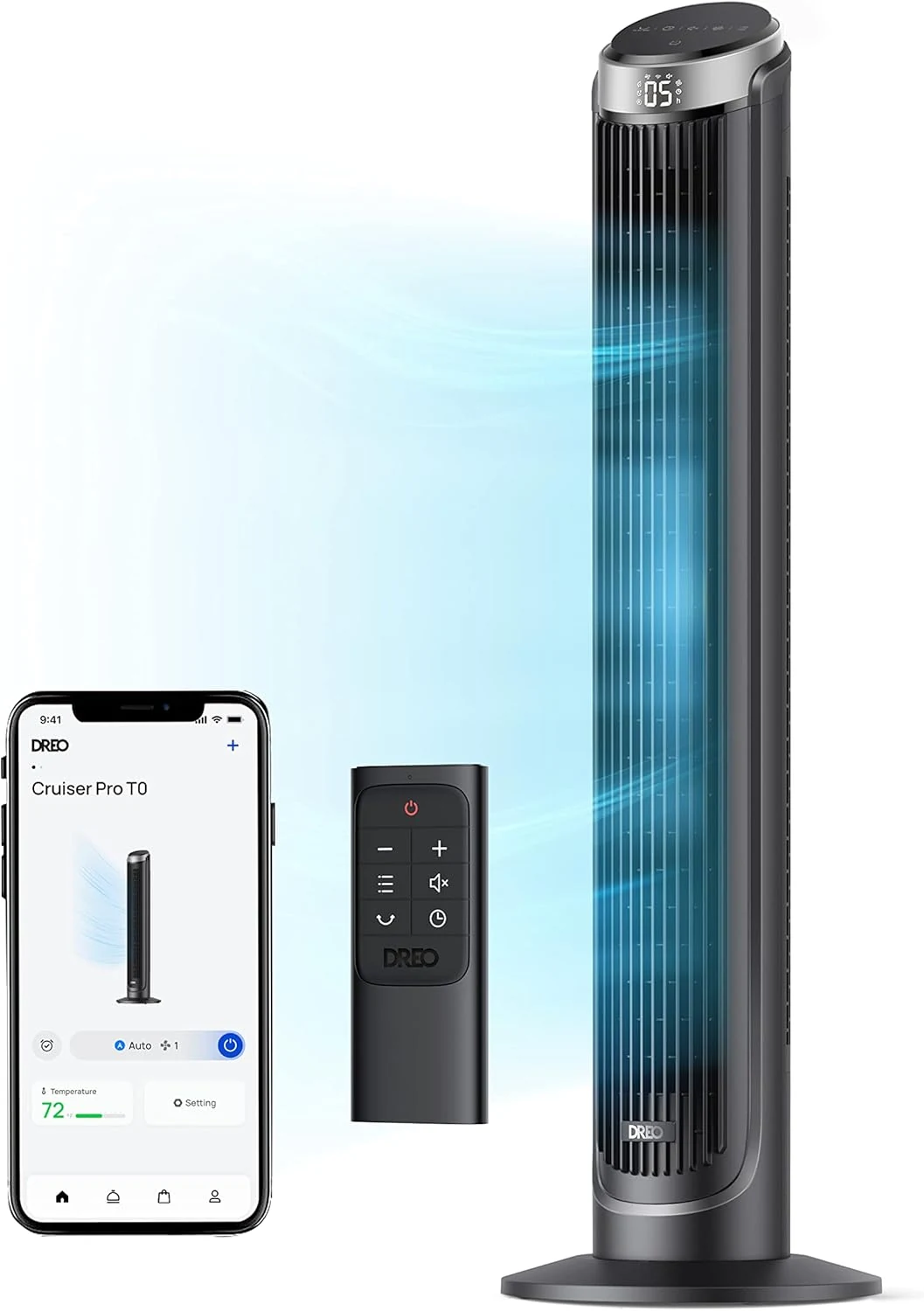 DREO Smart Tower Fan for Bedroom, 90° Oscillating 40" Standing Fan