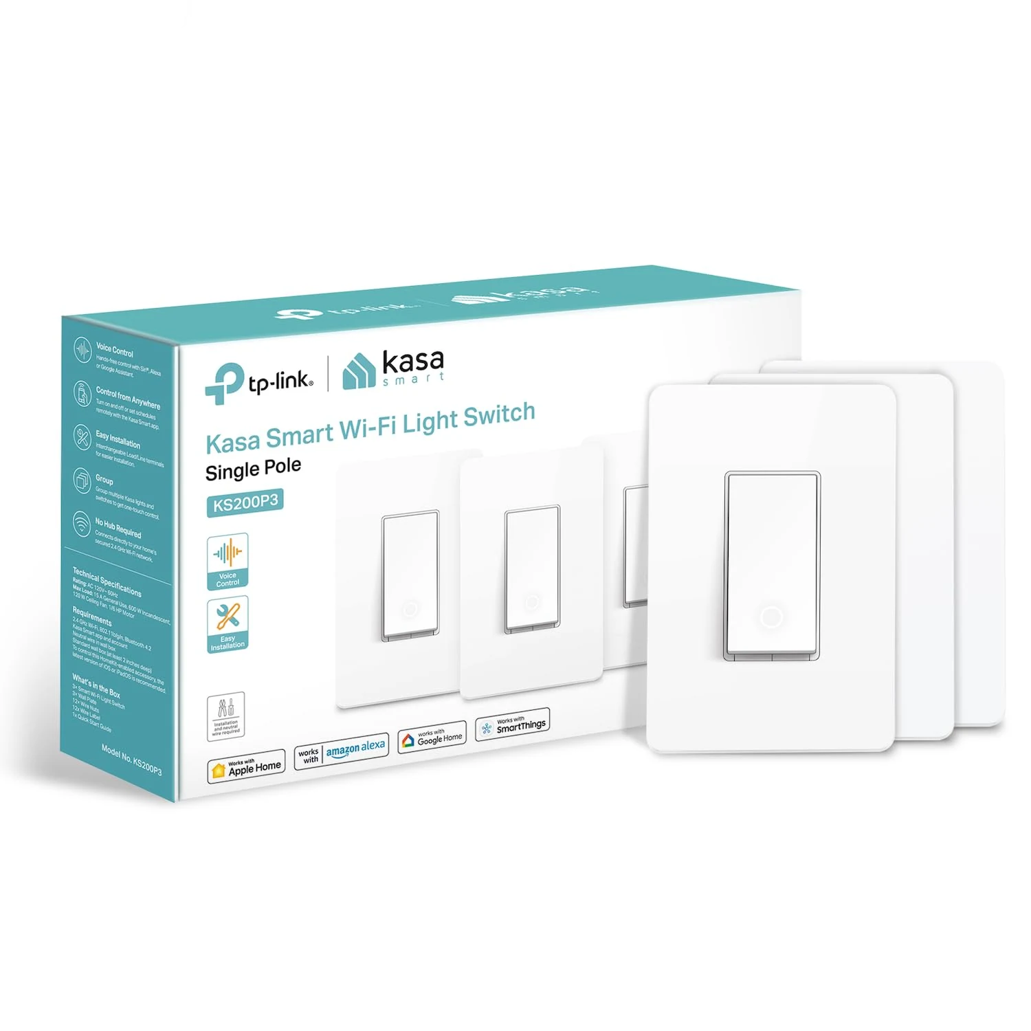 Kasa Smart Kasa Apple HomeKit Smart Light Switch KS200P3 (3-Pack)