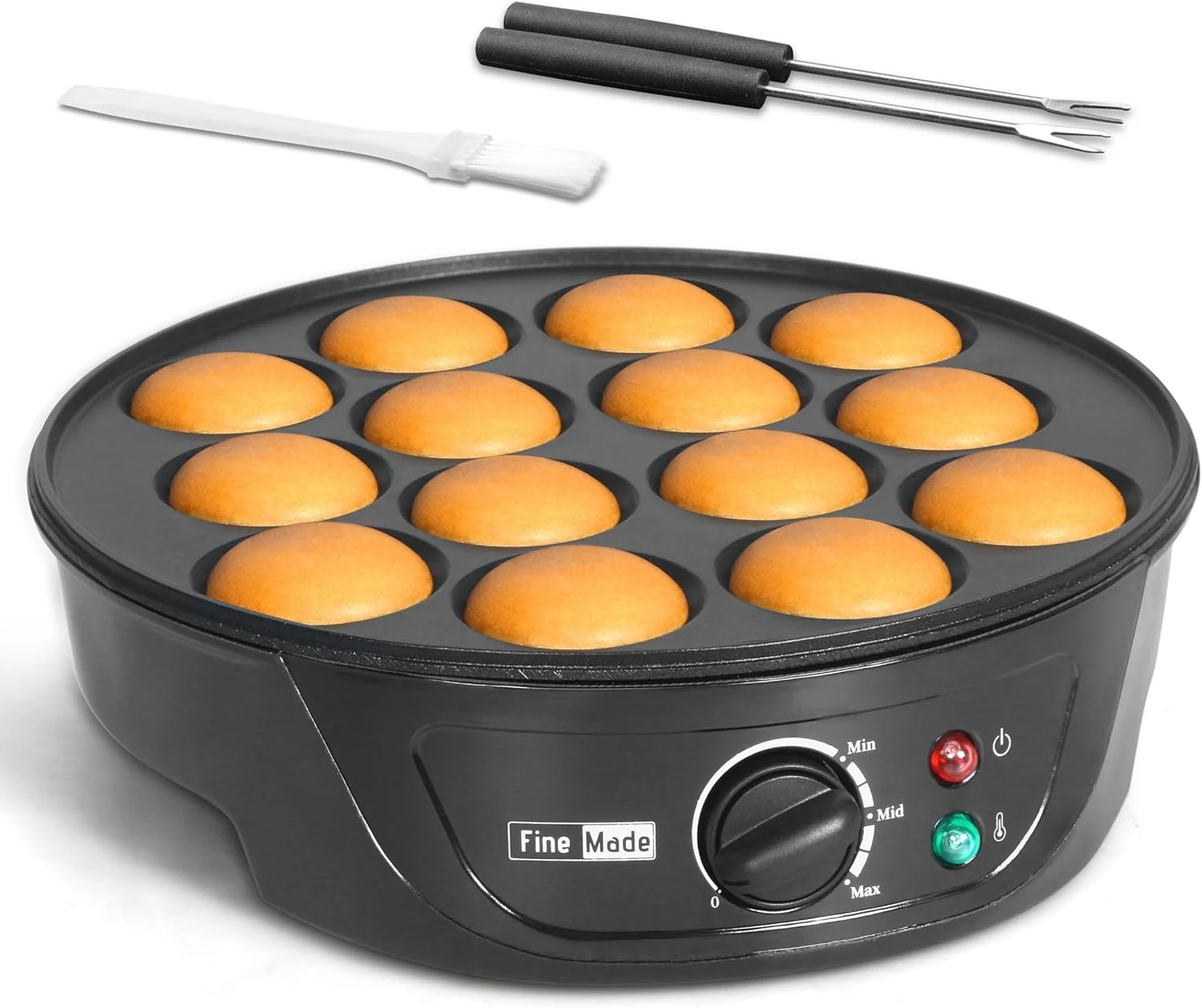 FineMade Non Stick Mini Pancakes Maker Machine, Electric Poffertjes Pan (14 Slots)