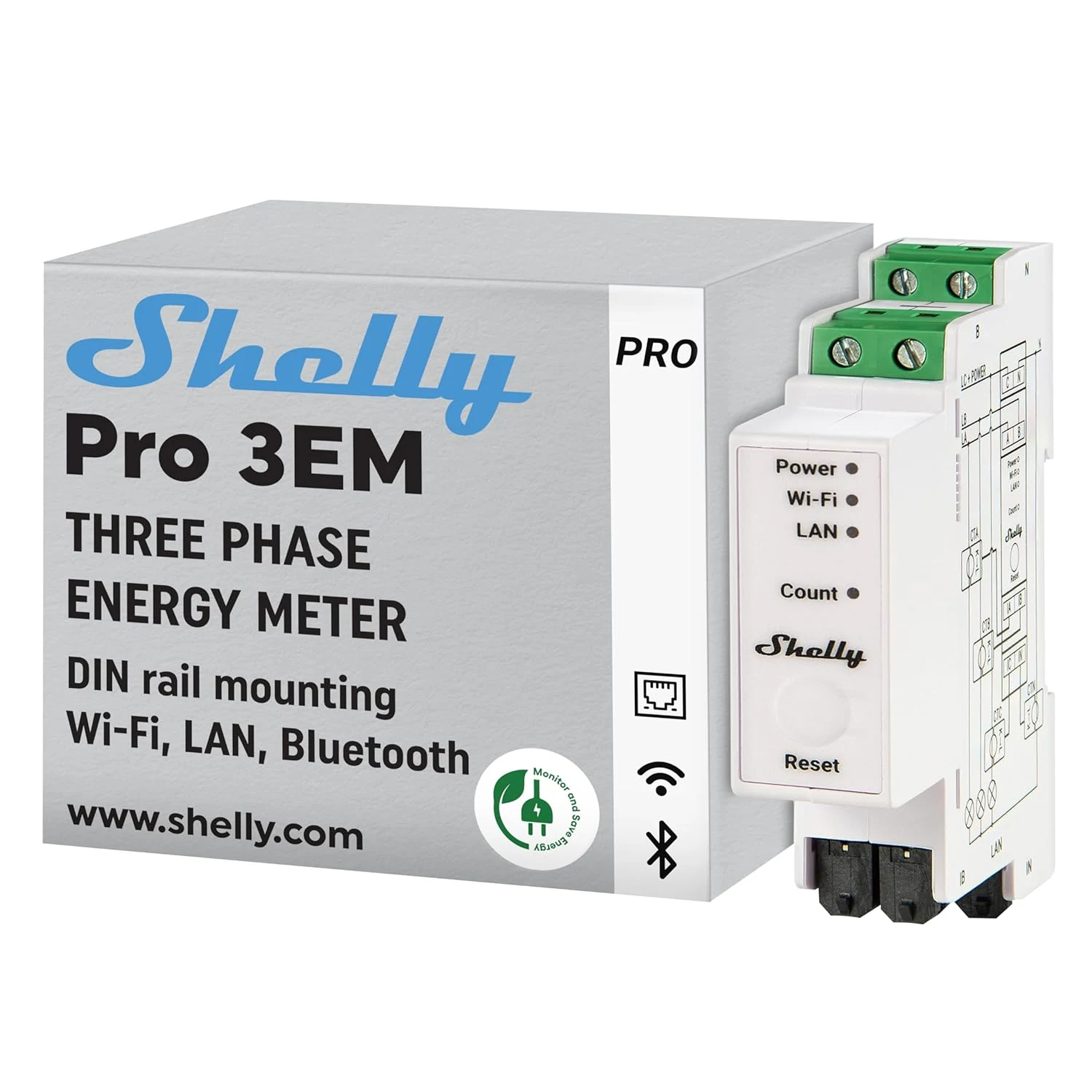 Shelly Pro 3EM (120A) | Wi-Fi & LAN, 3-Phase Smart Energy Meter