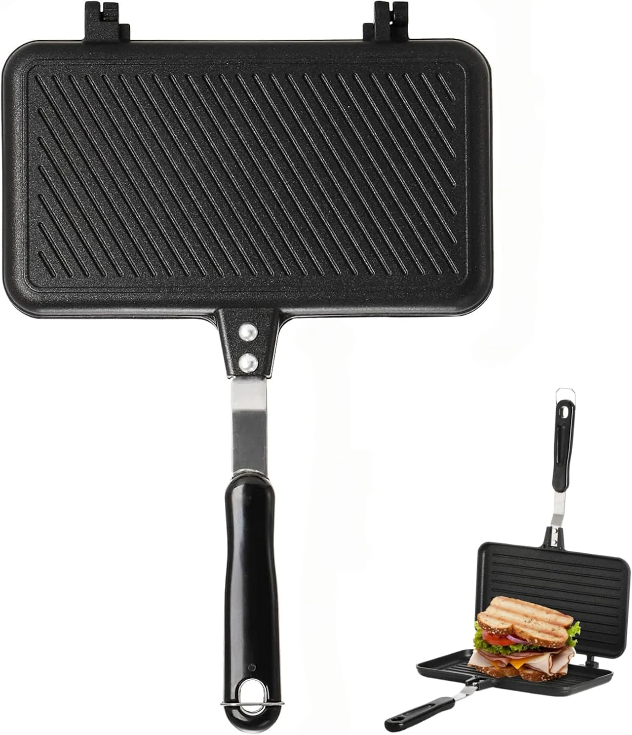 SOUJOY Sandwich Maker, Non-stick Grill Panini Maker Pan with Handle, Stovetop Toasted Aluminum Flip Pan
