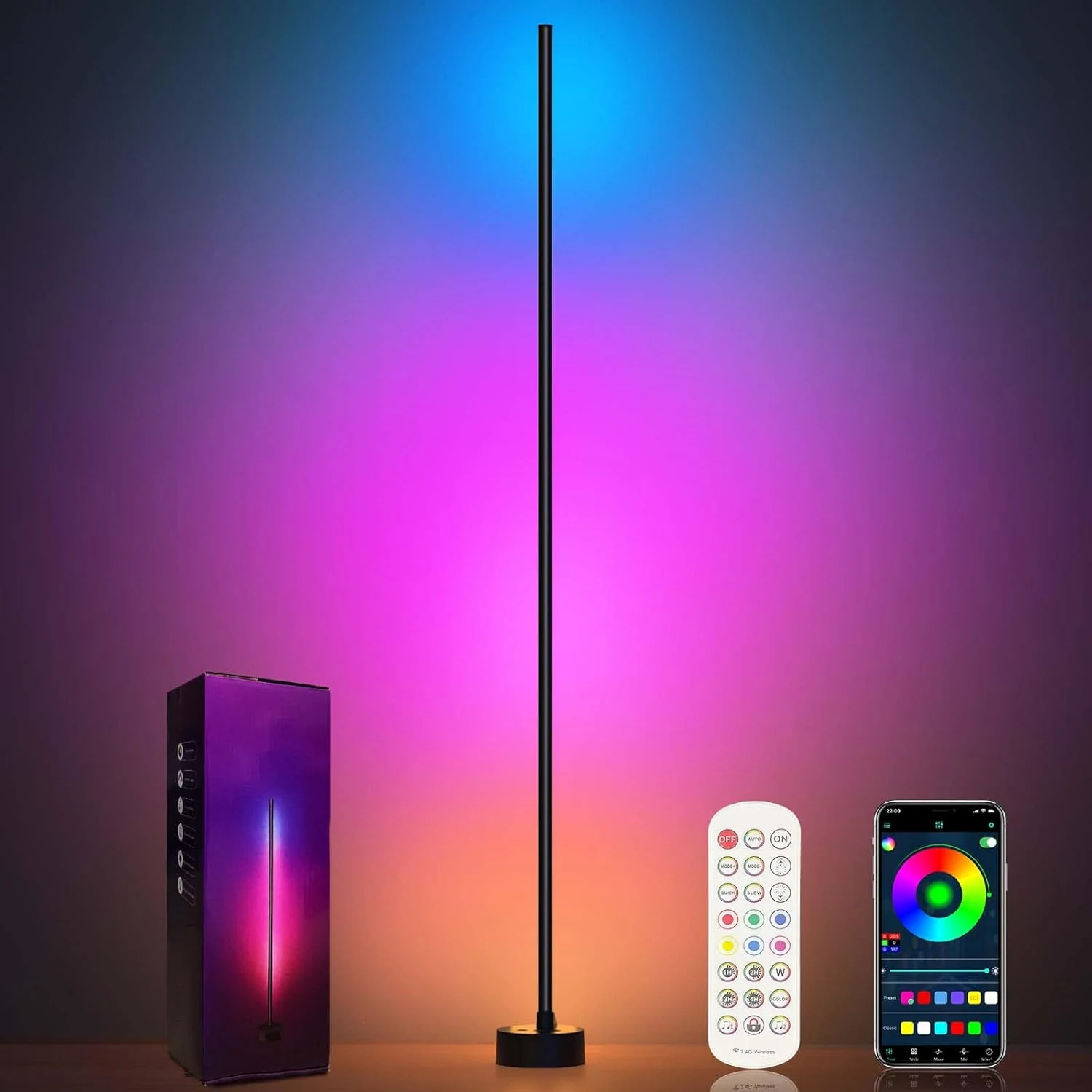 Miortior Corner Floor Lamp - Smart RGB LED Corner Lamp with App and Remote Control